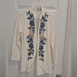 Chico's White Jacket with Blue Floral Design